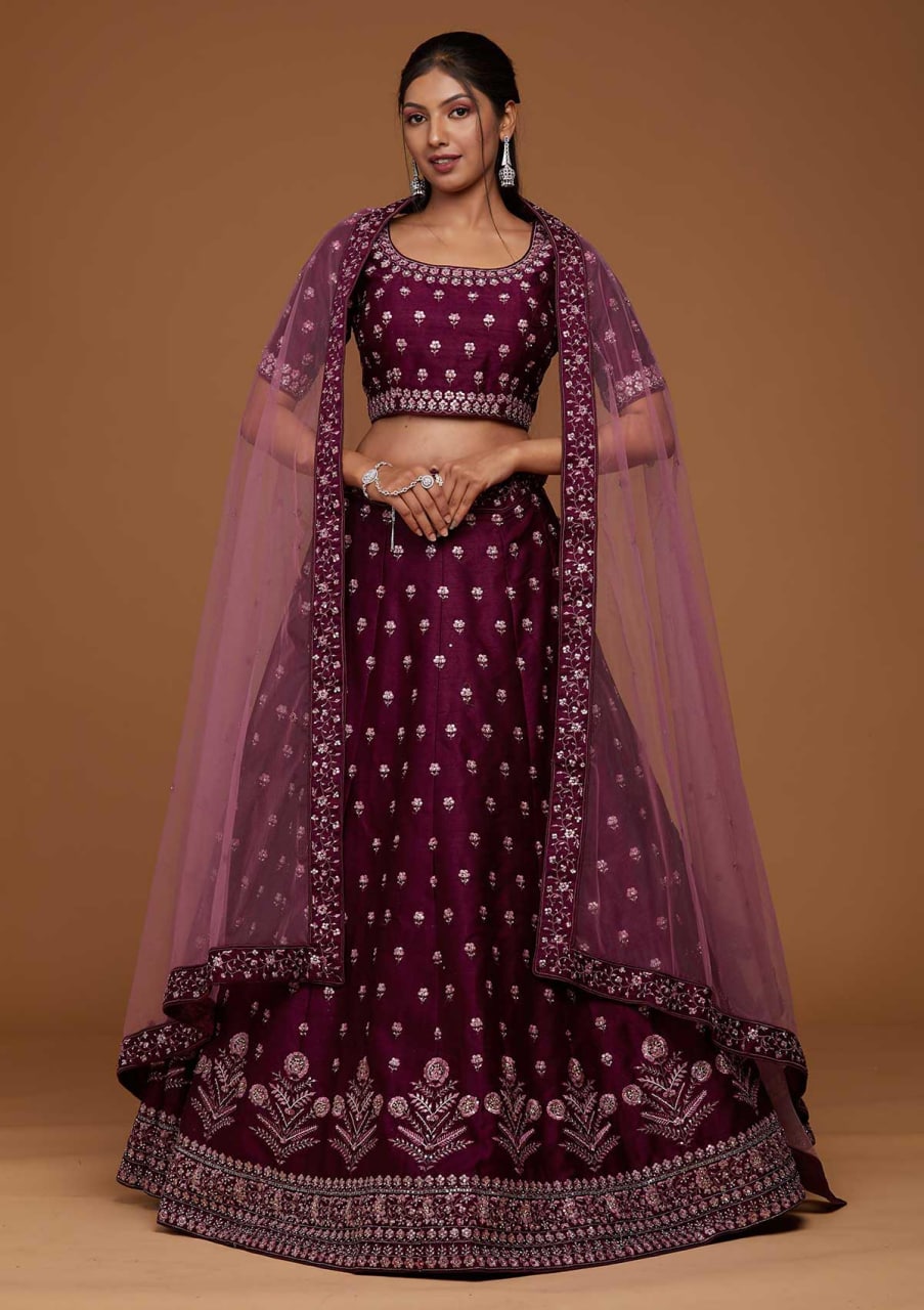 latest Designer Satin Embroidery Work Lehenga Choli (semi stiched)