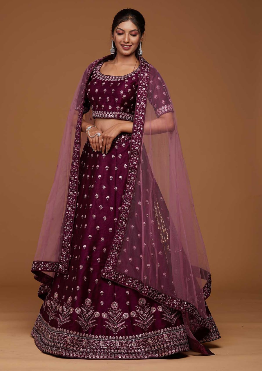 latest Designer Satin Embroidery Work Lehenga Choli (semi stiched)