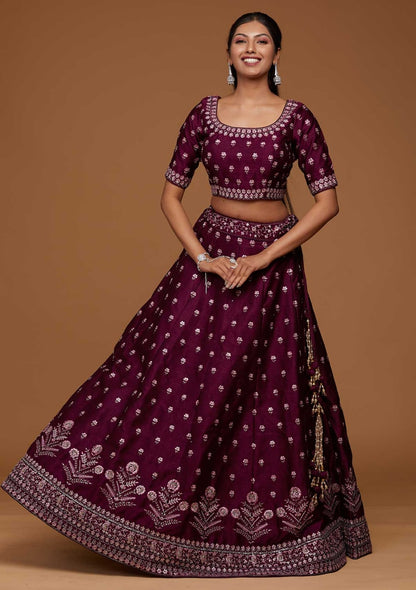 latest Designer Satin Embroidery Work Lehenga Choli (semi stiched)