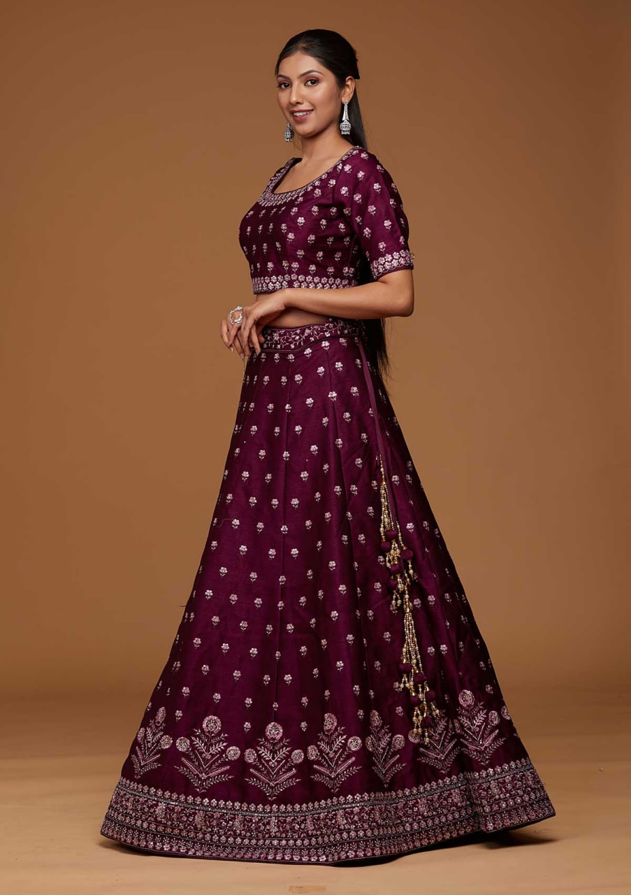 latest Designer Satin Embroidery Work Lehenga Choli (semi stiched)