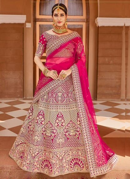 Latest Designer Satin Embroidery Work Lehenga Choli (Free Size- Semi-Stiched)