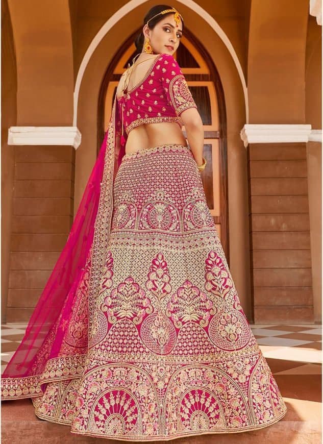 Latest Designer Satin Embroidery Work Lehenga Choli (Free Size- Semi-Stiched)