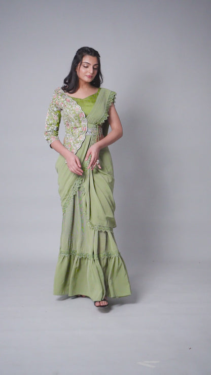 Ready-to-Wear Lehenga Saree with Embroidered Blouse